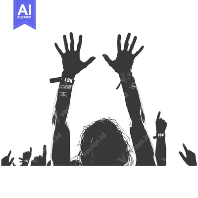 Aset desain premium: Silhouette of a person with raised hands at a concert