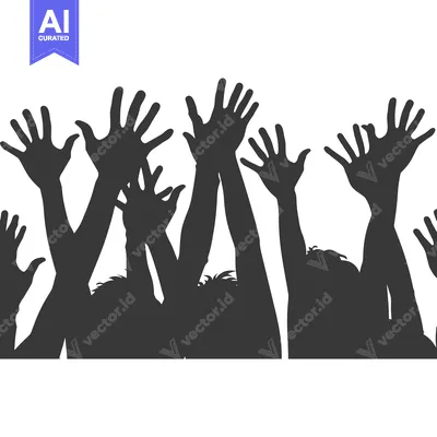 Aset premium populer: A silhouette of numerous hands reaching upwards, possibly in celebrati