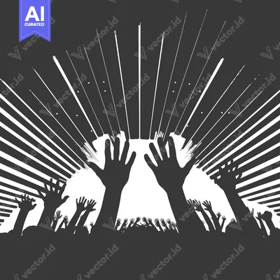 Popular premium asset: Silhouettes of hands raised in the air, with a striped background behi