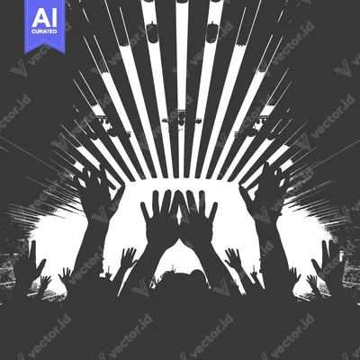 Silhouetted Crowd Reaching Up Towards Stage Lights at a Concert