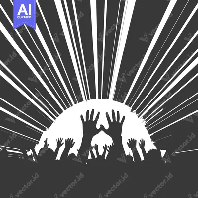 Aset premium populer: Silhouetted Crowd with Raised Hands Against a White Burst
