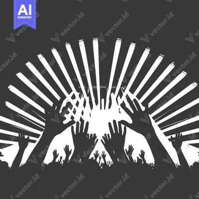 Silhouette of a Crowd Cheering at a Concert with Stage Lights