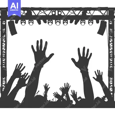 Silhouettes of Crowd at a Concert with Stage Lights