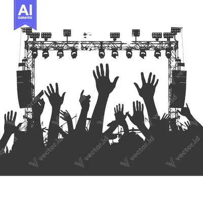 Silhouettes of a Crowd at a Concert With Their Hands Raised in the Air