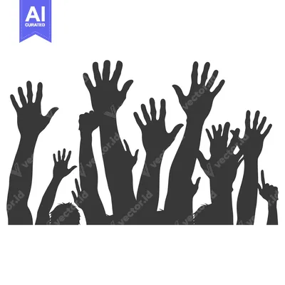 Aset desain premium: Silhouettes of multiple people's hands raised in the air