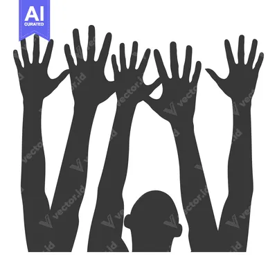 Aset desain premium: Silhouette of Five Hands Reaching Upward With One Head in the Center