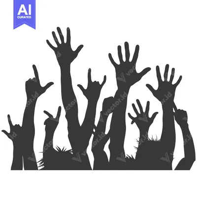 Silhouette of a Crowd with Raised Hands