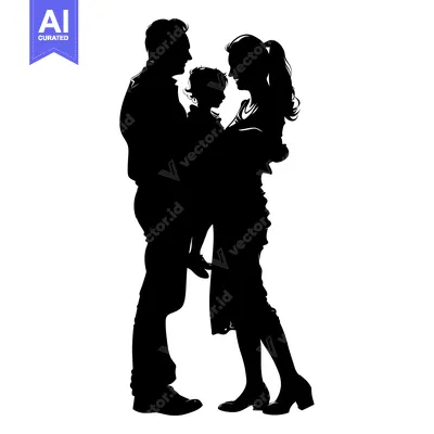 Aset premium populer: Silhouette of a Family with a Child Held by the Mother