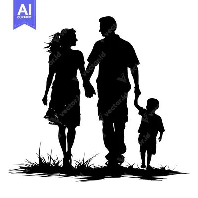 Premium design asset: Silhouette of a Family Walking Together in the Grass