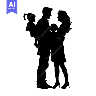 Aset premium populer: Silhouette of a Family with Two Children