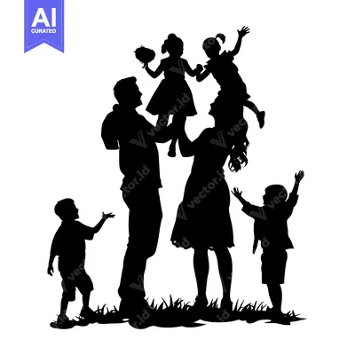Aset premium populer: Silhouette of a Happy Family Playing in the Grass