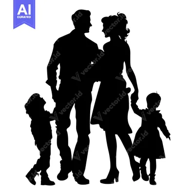 Premium design asset: Silhouette of a Family with Two Children