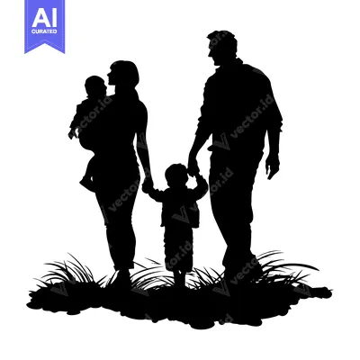 Popular premium asset: Silhouette of a Family of Four Walking in Grass