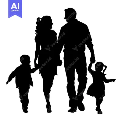 Premium design asset: Silhouette of a Family of Four Walking Together
