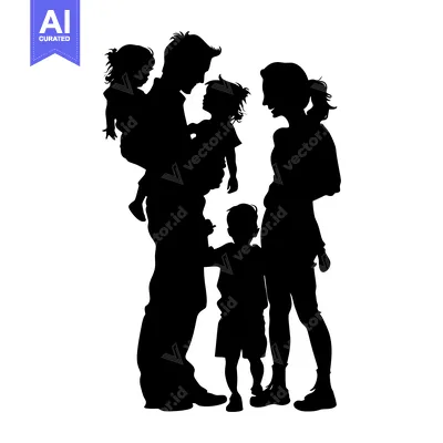 Aset premium populer: Silhouette of a Family with Two Children