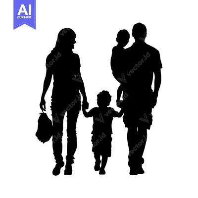 Aset desain premium: Silhouette of a Family Walking Together