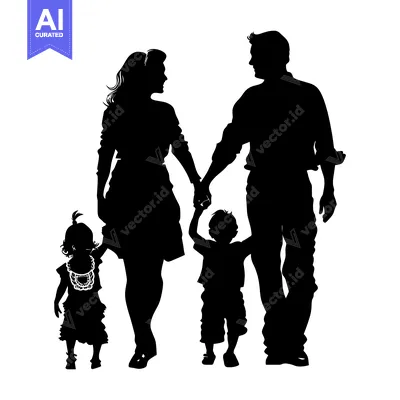 Aset desain premium: Silhouette of a Family Walking Hand-in-Hand