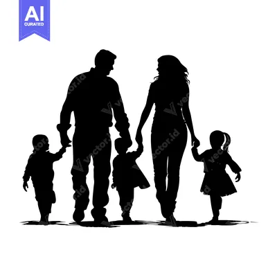 Premium design asset: Silhouette of a Family of Four Holding Hands
