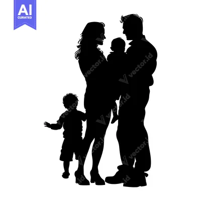 Premium design asset: Silhouette of a Family with Two Children
