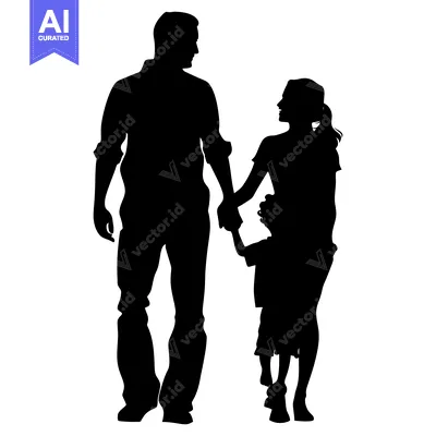 Aset premium populer: Silhouette of a family of three holding hands and walking