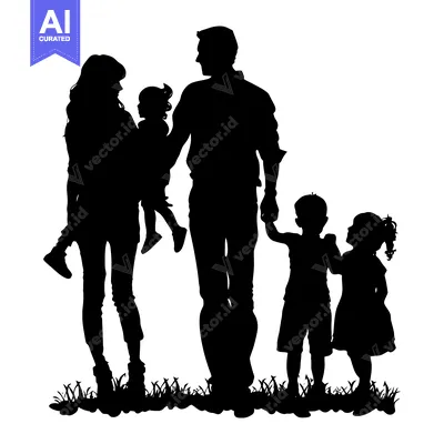 Popular premium asset: Silhouette of a Family of Four Standing in Grass