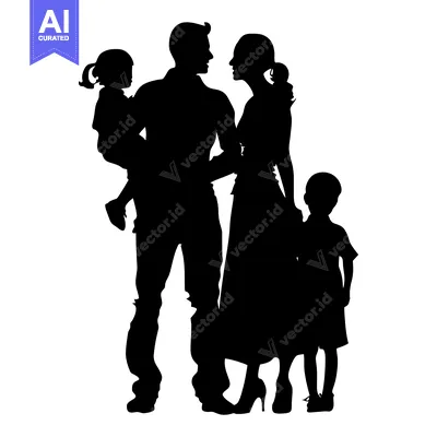 Aset premium populer: Silhouette of a Family with Two Children