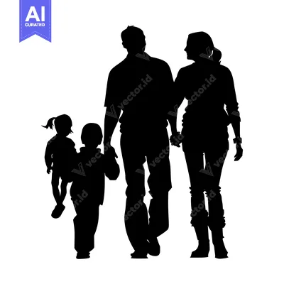 Aset desain premium: Silhouette of a Family Walking Together