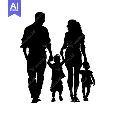 Premium design asset: Silhouette of a Family with Two Children Walking Hand-in-Hand