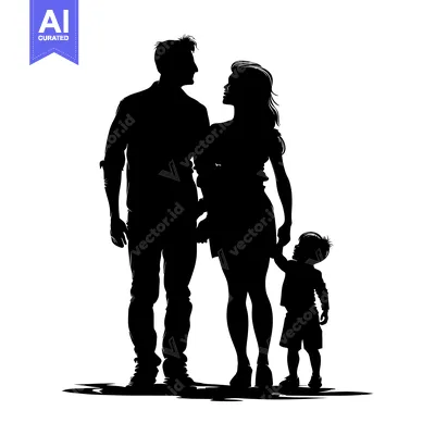 Aset desain premium: Silhouette of a Family of Three Standing Together