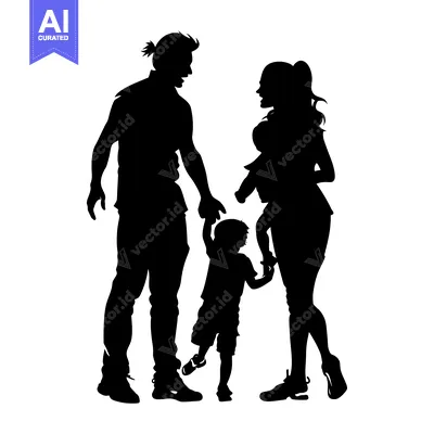Aset desain premium: Silhouette of a Family with a Father, Mother, and Child Holding Hands