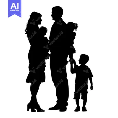 Aset desain premium: Silhouette of a Family with Two Children