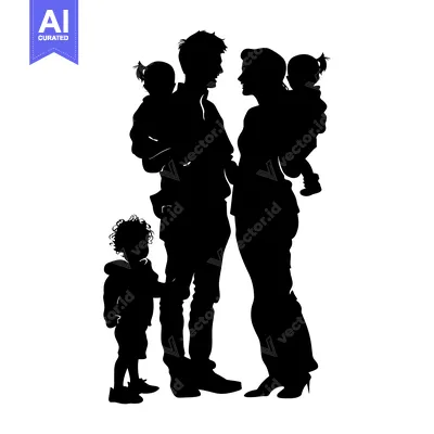 Premium design asset: Silhouette of a Family with Two Parents and Three Children