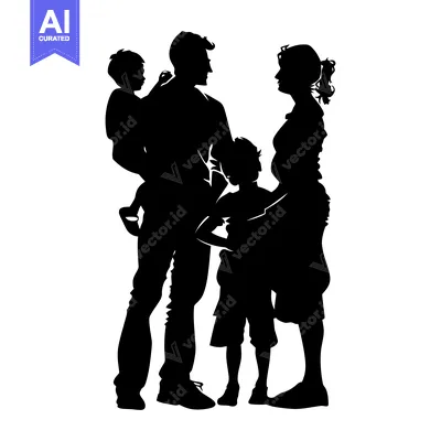 Popular premium asset: Black silhouette of a family with two sons, one of whom is being held