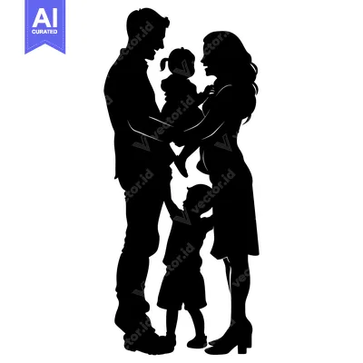 Aset premium populer: Silhouette of a Family with Two Children