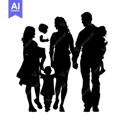 Popular premium asset: Silhouette of a family of four walking together