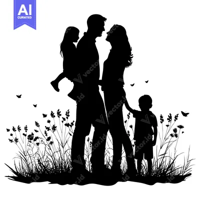 Popular premium asset: Family Silhouette Standing in Tall Grass with Butterflies
