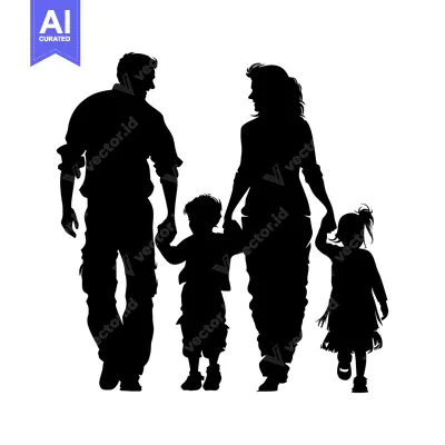 Premium design asset: Silhouette of a Family of Four Walking Hand in Hand