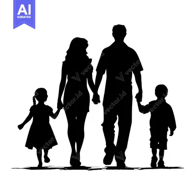 Aset premium populer: Silhouette of a family of four walking together
