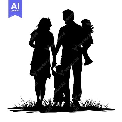 Premium design asset: Silhouette of a Family of Four Standing in Grass