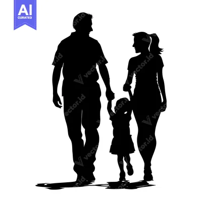 Aset premium populer: Silhouette of a Family of Three Walking Hand-in-Hand