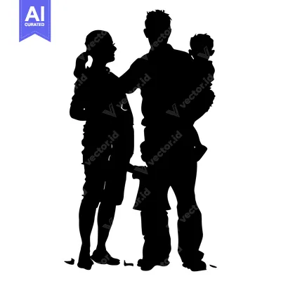 Aset premium populer: Silhouette of a Family with Two Children