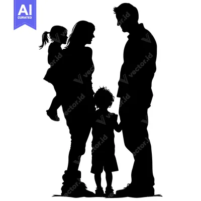 Aset premium populer: Silhouette of a family with two children
