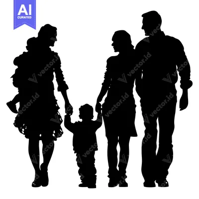 Aset premium populer: Silhouette of a Family with Two Children Walking Hand-in-Hand