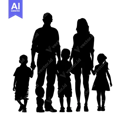 Popular premium asset: Black Silhouettes of a Family of Four Holding Hands