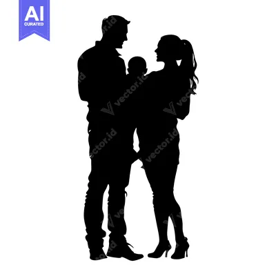 Aset desain premium: Silhouette of a family with a father, mother, and baby