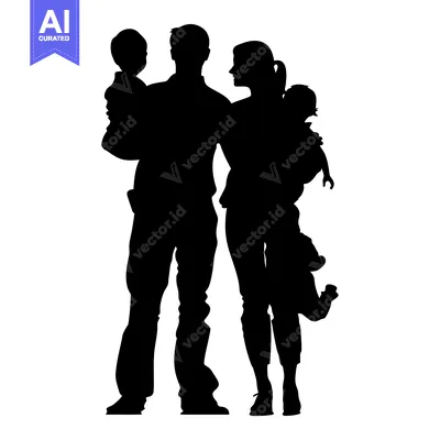 Aset desain premium: Silhouette of a Family with Two Children