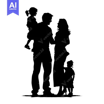 Popular premium asset: A Family of Four Standing in Silhouette