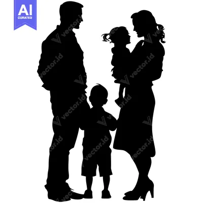 Silhouette of a Family with Two Children