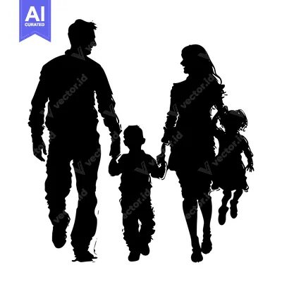 Aset desain premium: Family of four walking in silhouette