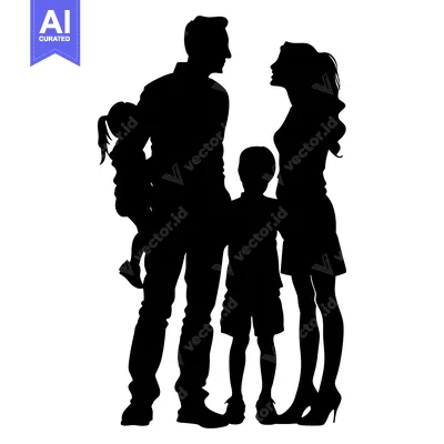Premium design asset: Black Silhouette of a Family of Four